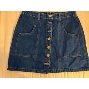 Stradivarius 70s Button Front Denim Mini Skirt Patch Pockets
